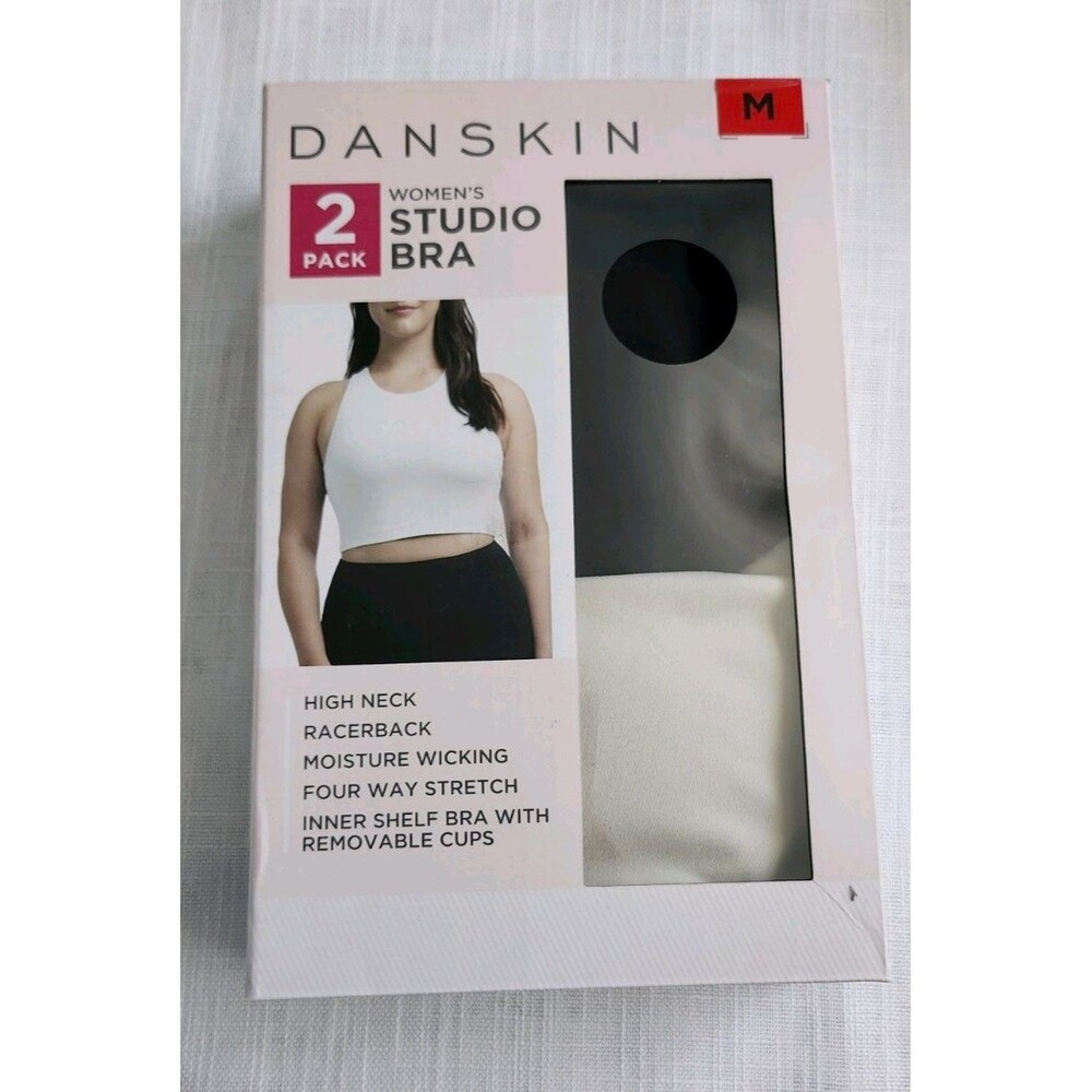 Danskin Women's 2 Pack Studio Bra, Size M - Black Salt/Moon Beam NWT B4